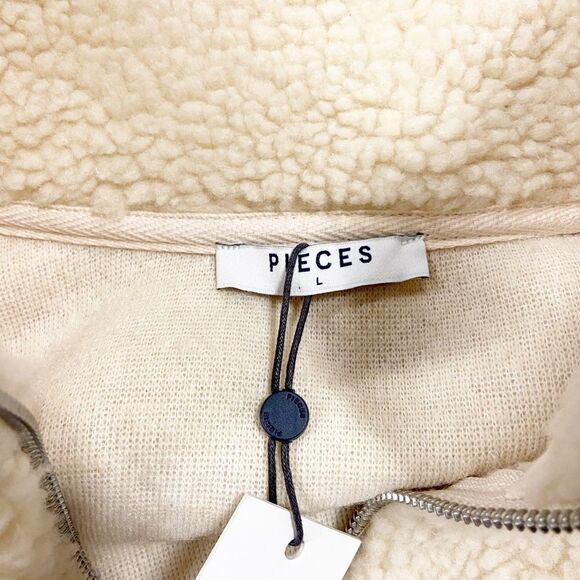 PIECES | NWT Half-Zip Cream Teddy Sherpa Pullover, Size EU Large - Picture 6 of 12